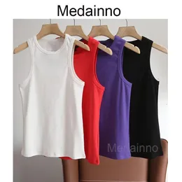 Tanques femininos Camis Medainno Primavera Summer Moda Mulheres sem mangas Slim Solid Dout Bottom camisa casual Tops versáteis femininos chic 230510