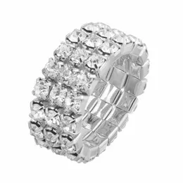 Cluster Rings Fashion Rows Colorf Crystal Rhinestone Justerbar mousserande Shiny 3 Elastic Ring For Women Bridal Jewe Dhgarden Dhlaw