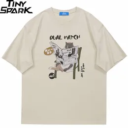 Men's T Shirts Kaus Harajuku Jepang Grafis Kucing Kartun Lucu Streetwear Pria 2023 Katun Atasan Lengan Pendek Hip Hop 230509
