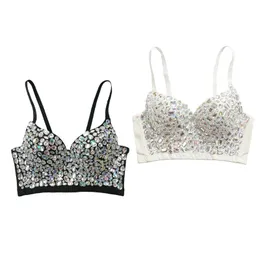 Kadın Tankları Cami Seksi Vneck Budier Bra Glitter Renkli Elmas Taş Push Up Corse Camisole Rave Sling Crop TOP 230509