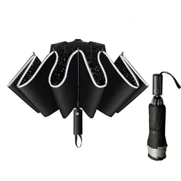 Paraplyer Inverterad vindtät vikning omvänd med reflekterande rand 10 revben Auto öppen och nära bärbar resa 230510