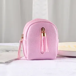 Cute Bag Shaped Tassel Double Layer Coin Purse Women Girls Mini Backpack Keys Card Keychain Handbag Purse