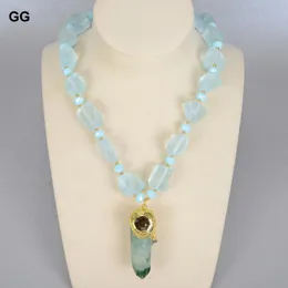 Chains Jewelry 21" Natural Blue Glass Quartzs Nugget Crystal Necklace Rough Green Flourites Labradorites Pendant For Women