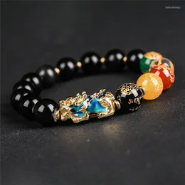 Strand Natural Obsidian Five Elements The God Of Wealth Stone Beads Bracelets Lucky Pixiu Couple Bangles & Jewelry