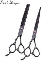 Left Hand Barber Set 55quot 6quot 7quot Purple Dragon JP Stainless 8001 Cutting Shears Thinning Hair Scissors Black8473657