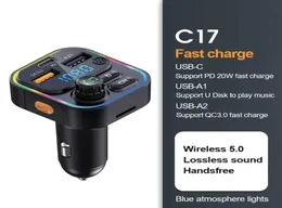 PD2OW QC30 Kit voiture transmetteur FM mains multifonction sans fil lecteur MP3 3 ports Usb Type C chargeur de voiture adaptateur4450222