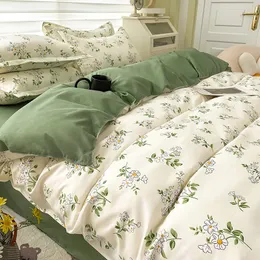 Zestawy pościeli kwiatowe szczotkowane zestaw domowy prosta, wygodna kołdra z arkuszem pokrowca na poduszki łóżka pościel 230510