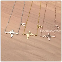 Chains Fashion Cute Heartbeat Womens Girls Pendant Necklace 316L Stainless Steel Jewelry Lovely Heart Chain 18"