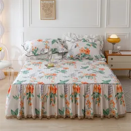 Gonna da letto Stile americano Cotone Principessa Romantica stampa floreale Gonna letto trapuntata con volant Copriletto Coprimaterasso Federe # / W 230510