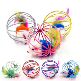 Home Cat Toys Metal Ball Cage With Plush Mouse Inside Pet Scratching Toy Pets Fur Mouse Ball Pet Toy Supplies LT397