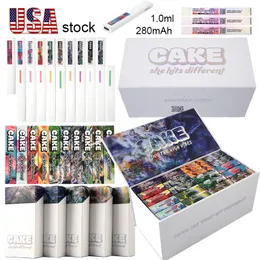 USA Stock Cake Disponible Vape Pen Hon träffar olika tomma vape bar laddningsbara E -cigaretter 1 ml vagnar Devis PODS 280mAh Batteri Mikro Typ C Laddarstartsatser