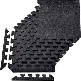 3 8 inch Thick Interlocking Rubber Floor Mat, 8 Tiles, 20Sqft, Grey Dot