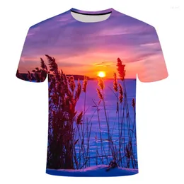 メンズTシャツ美しい風景風景Tシャツ男性と女性サンライズサンセット絵のような3Dプリントユニセックスカジュアルサマーティートップ