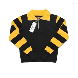 Men's Hoodies BOB DONG Moto Biker Style Heavyweight Fabric Men's 1/2 Zipper Striped Sweatshirt