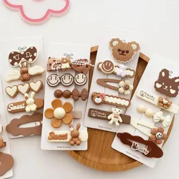 Hårtillbehör 5st/Set Cute Cartoon Hairpin All-Match Milk Tea Color Hairband Coffee Tidig Autumn Head Dress