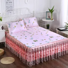 Bed Skirt Princess Lace bed skirt with pillowcase for Girls Ice Silk Mat Bed Sheet with Skirt Bedding Bedspreads Bed Cover Non-Slip Sheet 230510
