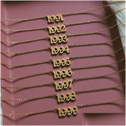 Naszyjniki wiszące Proste europejskie naszyjnik modny kobiety Kobieta vintage urodzinowa liczba liczba biżuterii Złota łańcuch dla dziewcząt Drop d Dhb8o