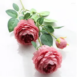 Dekorativa blommor 10st Silk Selery Peony Flower Artificial Tea Rose Stems 65 cm Långt för bröllopscenterstycken 11 färger