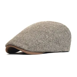 Berets Winter Thick sboy Cap Men Vintage Herringbone Women Casual Stripe Gatsby Flat Hat ed Adjustable 230509