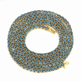 Yeni trend ince mücevherler buzlu mavi renkli vvs moissanit elmas küme tenis zinciri 14K altın tenis kolyesi kadınlar için