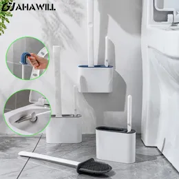 Brushes AHAWILL Wall Hanging TPR Toilet Brush with Holder Detachable Handle Silicone Bristles for Bathroom Cleaner Toilet Cleaning Set