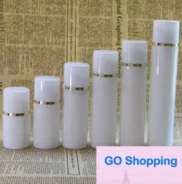 10pcs/lot Wholesale Packaging Bottles White Airless Pump Bottles Golden Line Plastic Bottle Vacuum Lotion Bottles 30ml 50ml 80ml 100ml 120ml 150ml