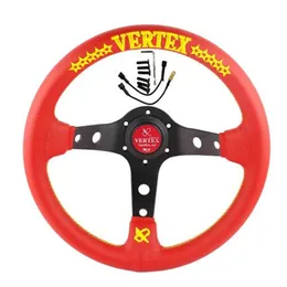 Yellow Embroidery 13inch Vertex Red Genuine Leather Deep Dish Drift Sport Steering Wheel