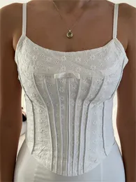 Tanques femininos Camis Chronstyle White Flower Spaghetti Strap Mulheres chiques Cosetes de pescoço redondos de colheita de colheita de festas de festas casuais colete de tanque 230509