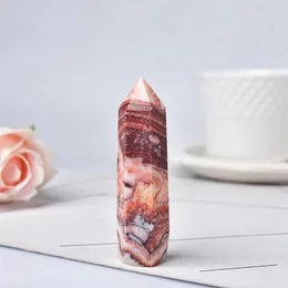 Decorative Figurines Objects & Natural Crystal China Rhodochrosite Quartz Point Meditation Healing Stone Hexagonal Prisms Obelisk Wand Home