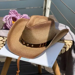 Geniş Memlu Şapka Kova Kovboy Erkekler Bayanlar Erkekler İçin Gradyan Caz Straw Yaz Şapkası Açık Mekan Balıkçılık Güneş Koruyucu Gölge Plajı 230509
