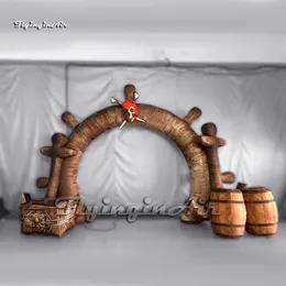 Fantastic Large Inflatable Arch Pirate Ship Rudder Replica Club Entrance Door With Treasure Box And Wine Barrels For Sea Theme Party Show