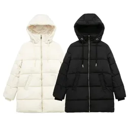 Kvinnors hooded casual bomullsplattor Parkas Medium lång fast färgrock XSSML