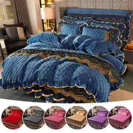 Spódnica z łóżkiem luksus kryształowy aksamit gęstwy łóżko zimowy europejski w stylu europejskim aksamitne pikowane łóżko arkusz haftowy spódnica spódnica Mattress 230510