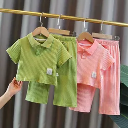 Clothing Sets Girls Clothes And Full Length Pants Baby Cute Tie Decoration Summer Cool Cutting Soft Two Pcs Set Y23