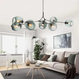Pendant Lamps Modern Chandelier Light 3/5/6/7/8/9/10/11 Adjustable Matte Gold With Clear Glass Shade Lights