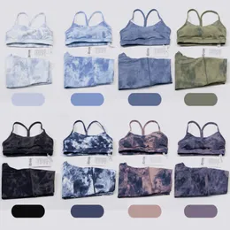 Yoga LL-008 Womens Sports Tights Bra Womens Tie Dye Set Hip Lift High Waist Naked Fitness Pants Beautiful Back Shockproof Bra Perfect Match