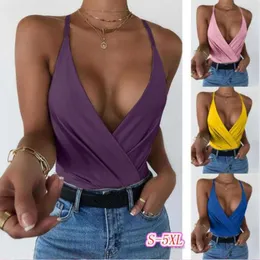 Женские танки Camis Sexy Top Top Top Deep V Neck Sect Out Halter