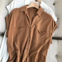 Kadın Tshirt Yaz Kıvrımlı Kol Blonu Dönüş Yatak Tişörtü Zarif Ofis Bayanlar Sıradan İnce Cep Gömlekleri Tees Dış Giyim Üstleri 230510