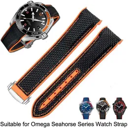 Watch Bracelet For Omega 300 SEAMASTER 600 PLANET OCEAN Folding Buckle Silicone Nylon Strap Watch Accessories Watch Band