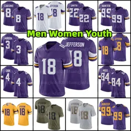 Maglie NFLL personalizzate Justin Jefferson 18 Maglia da calcio Dalvin Cook Adam Thielen Lewis Cine Kirk Cousins Danielle Hunter Kellen Harrison Smith TJ Hockenson 3 Addiso