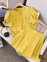 Two Piece Dress Summer 2 Sets Outfit For Women Fashion French Vintage Short Sleeve Tops And Shorts Twopiece Suit Clothing 230510