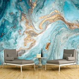 壁紙カスタム3D壁紙モダンなインクの風景抽象ゴールデン大理石のテクスチャウォールペインティングリビングルームアートホームデコレーションブルー
