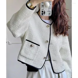 Kadın Ceketleri Kore Moda Beyaz Kadınlar İçin Tüvit 2023 Sonbahar Kış Yün Marka Tasarımcısı Casacos De Inverno Feminino Japonca