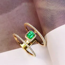 Cluster Rings 7109 Solid 18K Yellow Gold Nature Green Emerald 0.33ct For Women Birthday's Presents Fine Jewelry