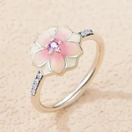 Anillos de racimo Stylever exquisito circón brillante Rosa Magnolia flor para mujer regalo 925 anillo de plata esterlina joyería de compromiso de moda