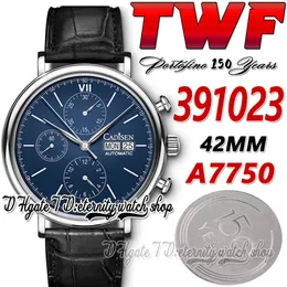 TWF 150 Anniversary Series Mens Watch tw391023 Cal.79320 Chronograph Automatic Blue Dial Stick Markers Steel Case Leather Strap Super Edition Stopwatch Watches