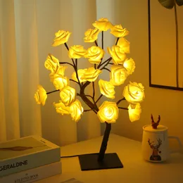 Table Lamp Rose Flower Desk Tree light with 24 Warm White LED Lights USB Operated Gift for Women Teens Girls for Party Wedding Christmas Indoor living room bedroom