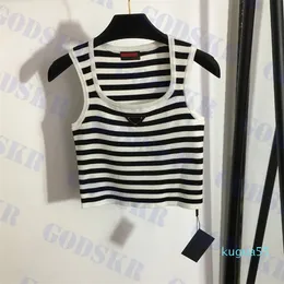 2023-Womens Cothed Tops Striped Banks z trójkątną odznaką U szyjka kamizelki koszulki