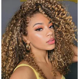 #1b 30 ombre honung Blond Curly Simulation Human Hair Wigs With Baby Hair Loose Curly Synthetic spets Front Wig For Women Pre Pluck265y