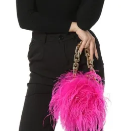 Evening Bags real natural ostrich feather mini handbag with gold big chain fashion chic furry romantic party concern dinner wedding 230511